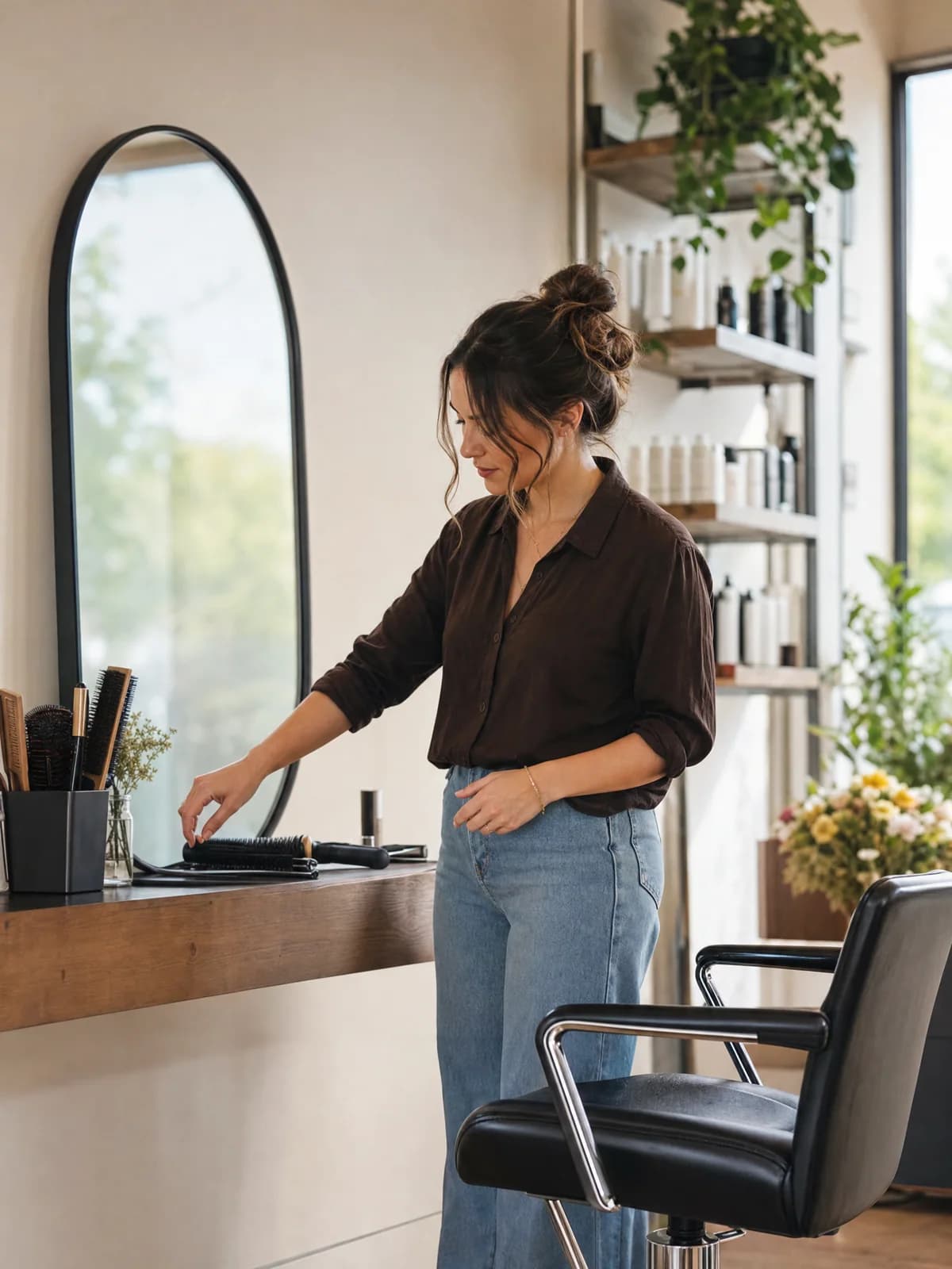 A beauty business owner preparing for the next client
