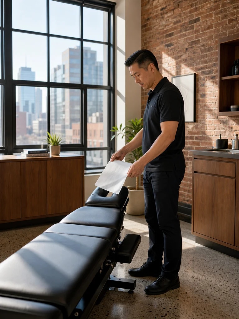 A chiropractic office owner reviewing the day's schedule