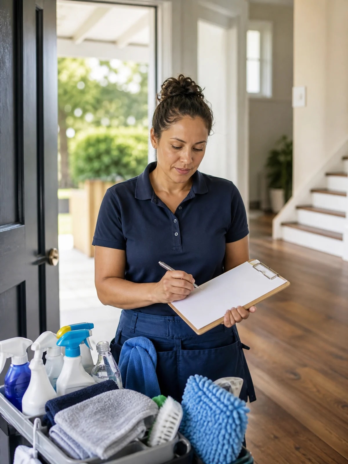 A cleaning company owner preparing for a residential job