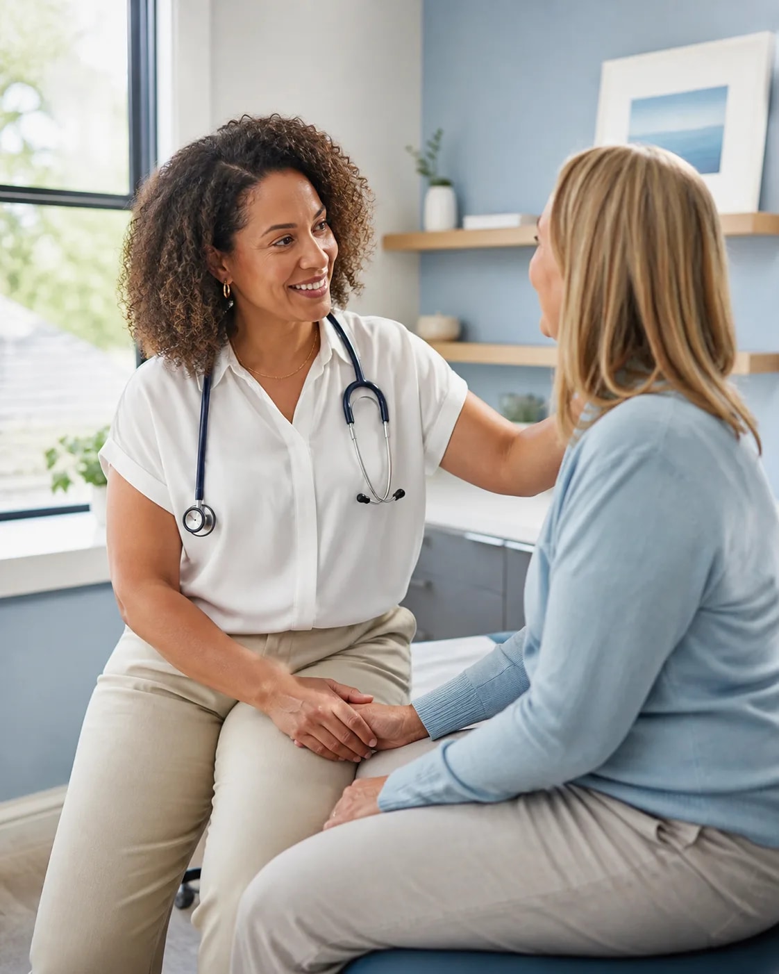 A doctor talking with a patient in a bright local clinic